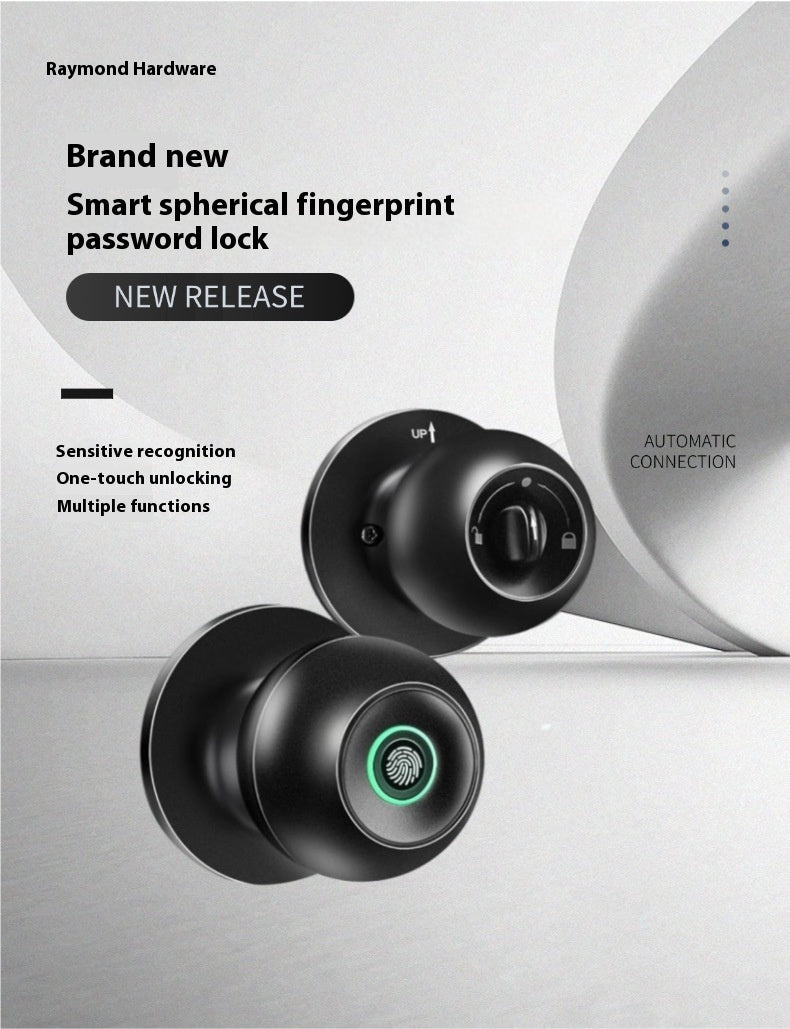 Spherical Smart Fingerprint Lock Graffiti APP Bluetooth Wooden Door Indoor