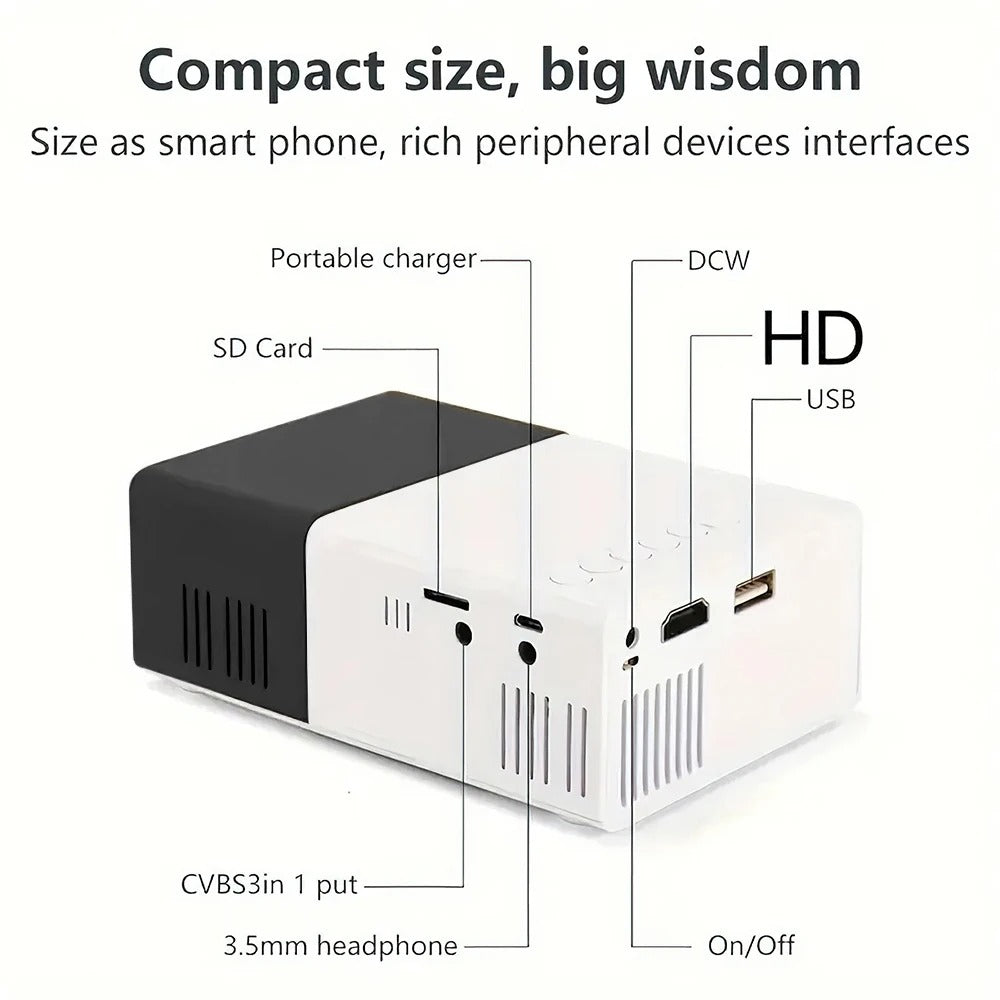 Portable Wired Projector Mobile Phone With Retractable Bracket LED Mini Home Video Equipment 1080P HD Screen USB&SD&AV&Hd