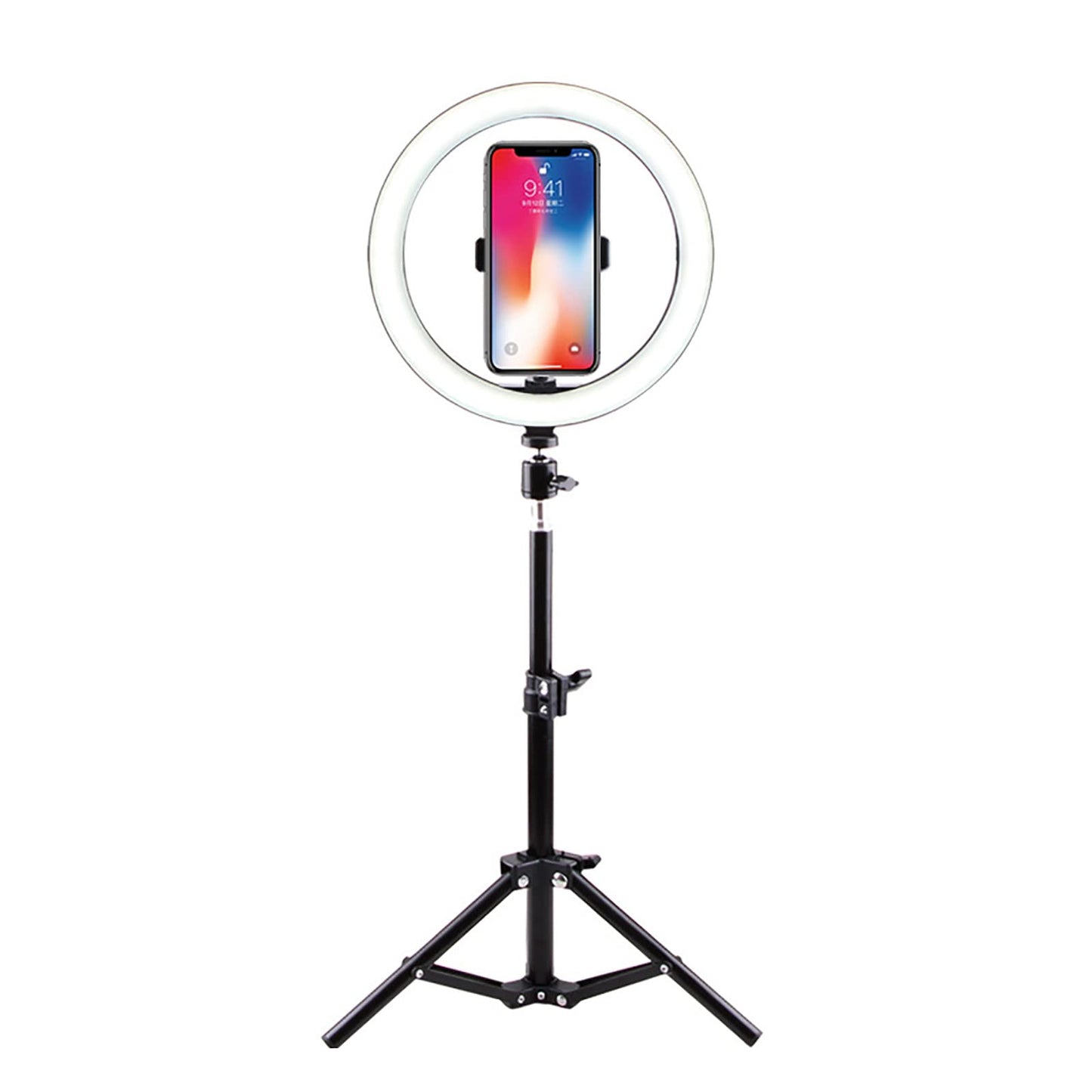 10 Inch Led Selfie Light Height Adjustable Protable Ring Lamp Tricolor Dimming 10-Level Brightness Professional Beauty Ringlight 360 Degree Rotatable Illumination Angle