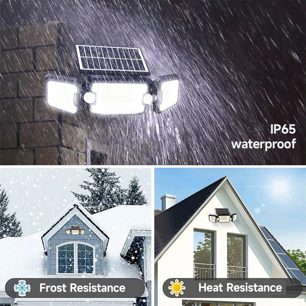 1pc 305 LED Solar Light Outdoor, Dual Induction PIR Motion Sensor Flood Light, Solar Power Wall Lam