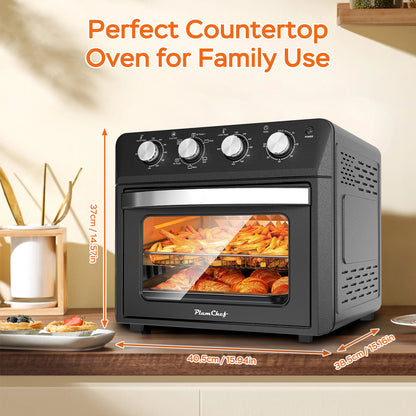 27.5QT 6-in-1 Air Fryer Toaster Oven, Dropdown-Door, 6-Slice, Countertop Convection Oven, Air Frying, Baking, Roasting, Broiling, Grilling, 1600W, Black