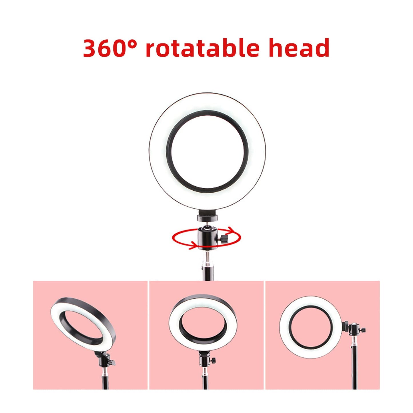 10 Inch Led Selfie Light Height Adjustable Protable Ring Lamp Tricolor Dimming 10-Level Brightness Professional Beauty Ringlight 360 Degree Rotatable Illumination Angle
