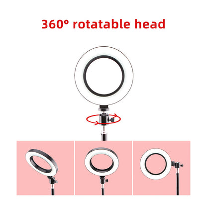 10 Inch Led Selfie Light Height Adjustable Protable Ring Lamp Tricolor Dimming 10-Level Brightness Professional Beauty Ringlight 360 Degree Rotatable Illumination Angle