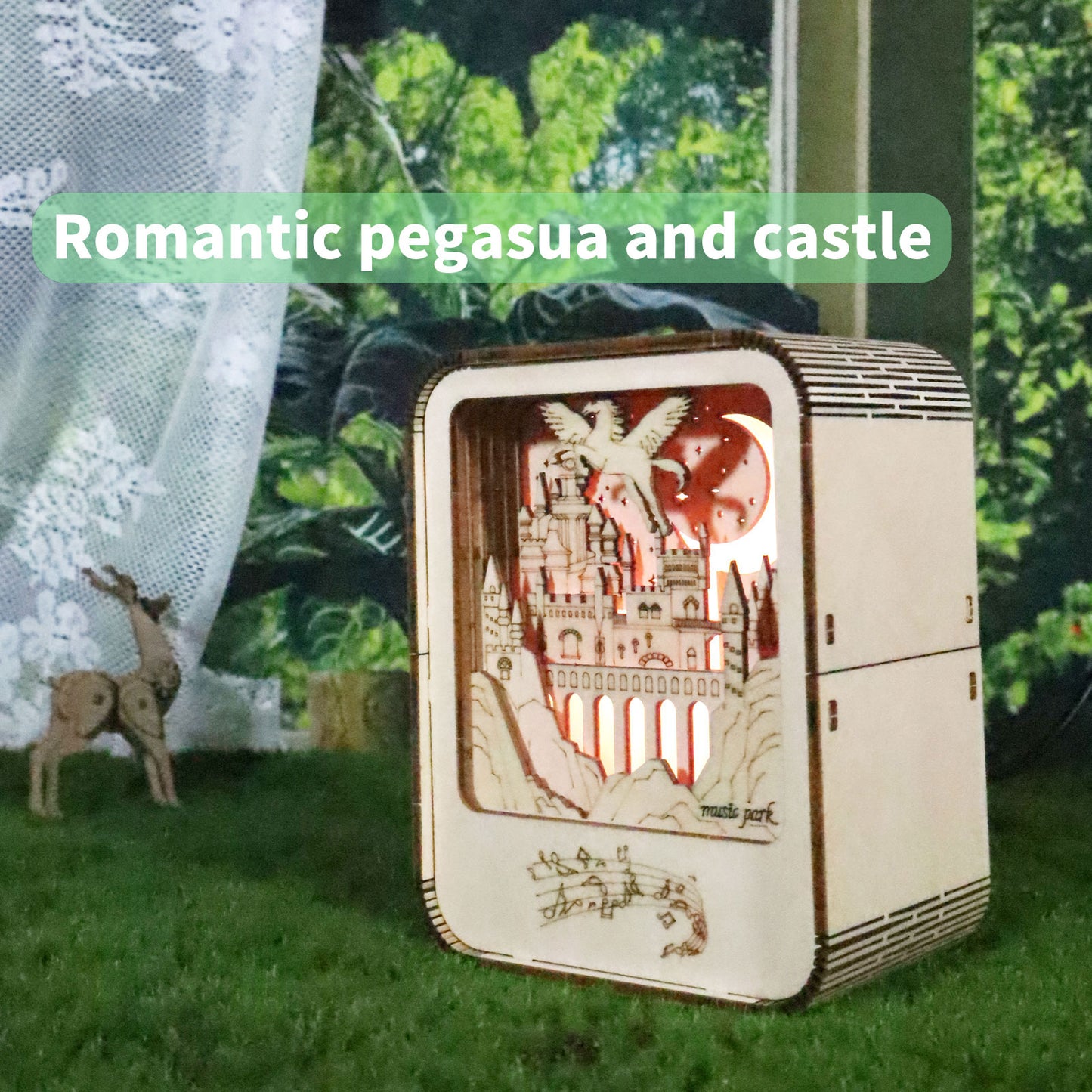 Sales Are Prohibited On The TEMU And SHEIN -MUSIC PARK Music Park 3D Wooden Puzzles Castle Music Box Night Light DIY Crafts Model Kits Birthday And Christmas Gifts