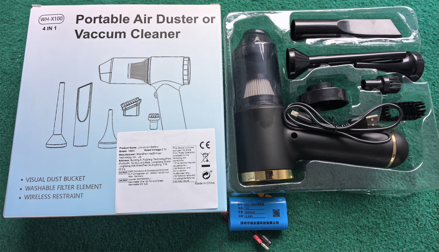 Vacuum Cleaner And Air Duster For Cars, Homes, Offices And Pets, High-power, Multi-nozzle Handheld Car Vacuum Cleaner.