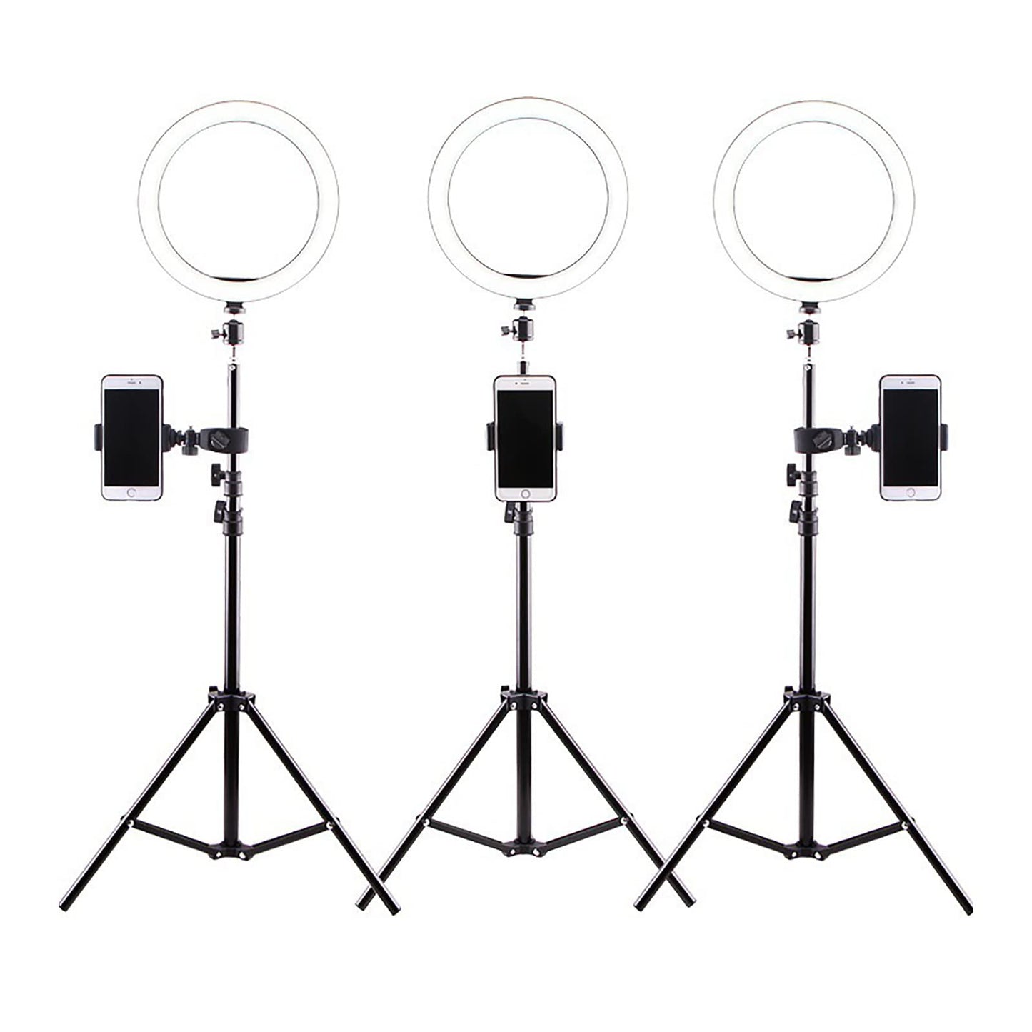 10 Inch Led Selfie Light Height Adjustable Protable Ring Lamp Tricolor Dimming 10-Level Brightness Professional Beauty Ringlight 360 Degree Rotatable Illumination Angle