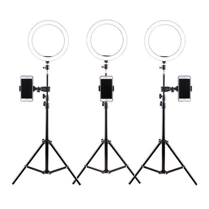 10 Inch Led Selfie Light Height Adjustable Protable Ring Lamp Tricolor Dimming 10-Level Brightness Professional Beauty Ringlight 360 Degree Rotatable Illumination Angle