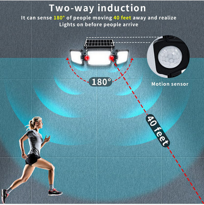 1pc 305 LED Solar Light Outdoor, Dual Induction PIR Motion Sensor Flood Light, Solar Power Wall Lam