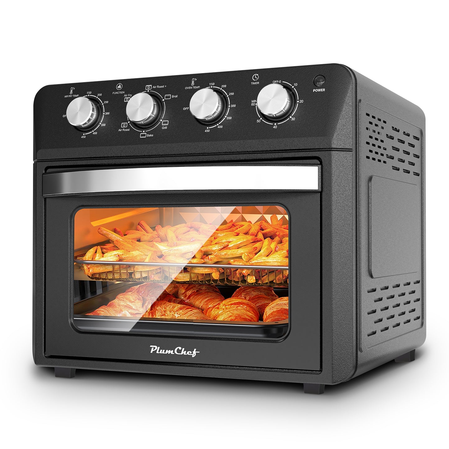 27.5QT 6-in-1 Air Fryer Toaster Oven, Dropdown-Door, 6-Slice, Countertop Convection Oven, Air Frying, Baking, Roasting, Broiling, Grilling, 1600W, Black